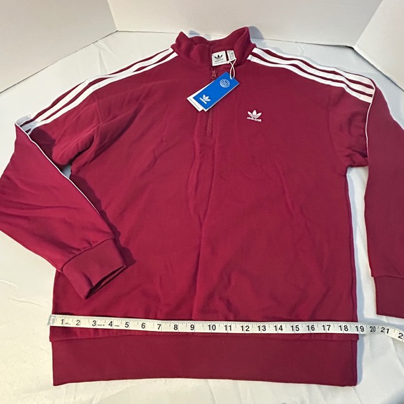 Adidas Women's 1/4 Zip Pullover Sweatshirt Red 3 Stripe Trefoil Logo‎ - Picture 6 of 6